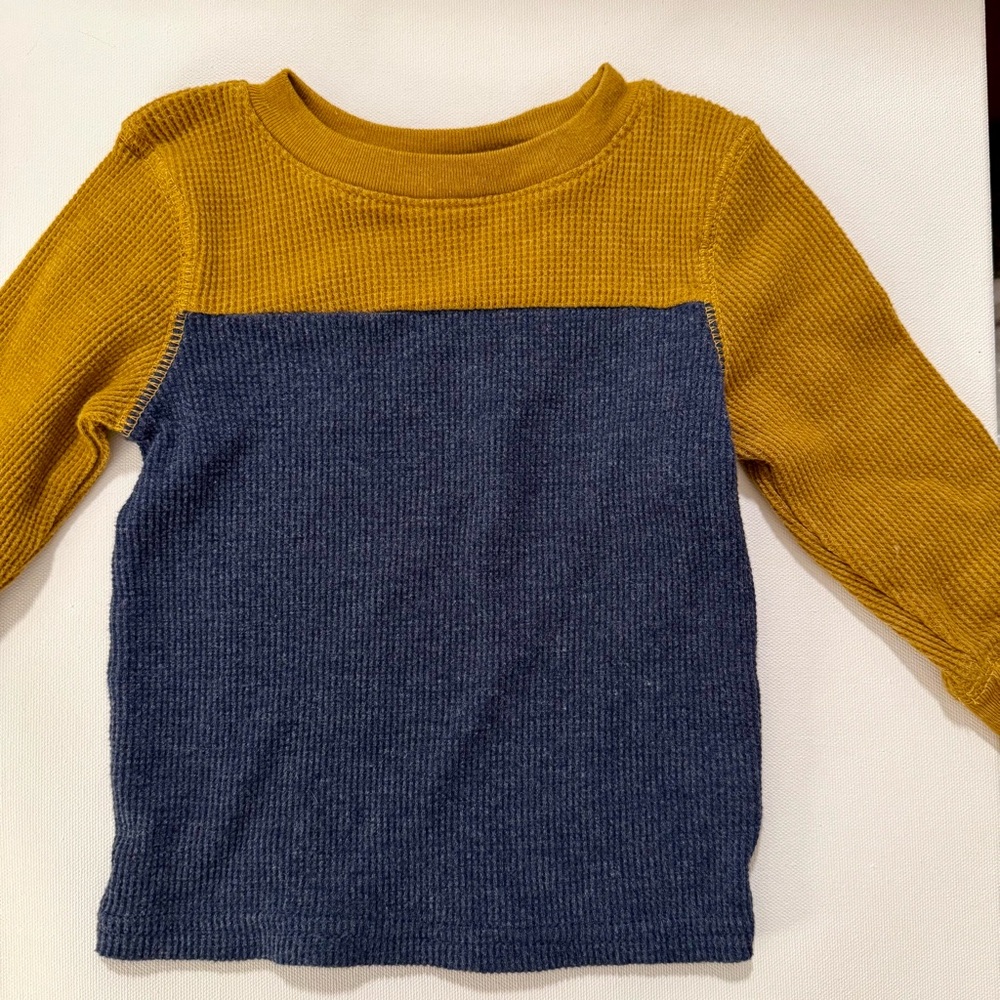 Cat & Jack Mustard Yellow And Blue Waffle Knit Long-Sleeve Shirt, Size 12 Months